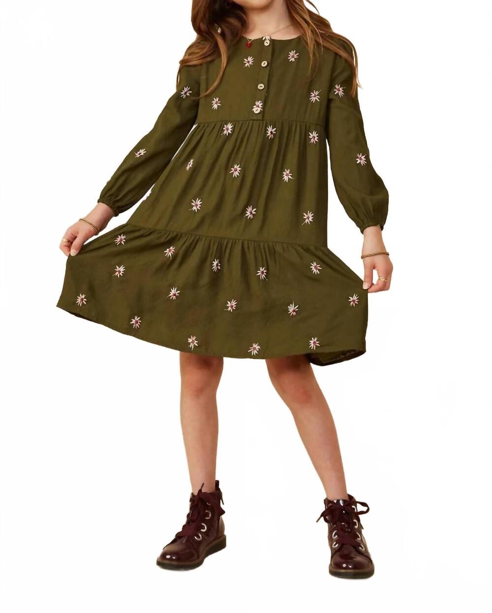 NEW HAYDEN LA girls embroidered dress in green